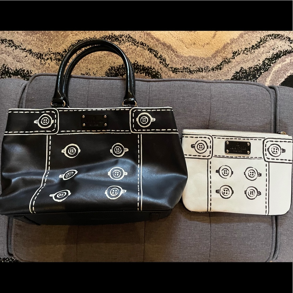 Kate Spade coated canvas button sketch purse with coordinating contrast clutch